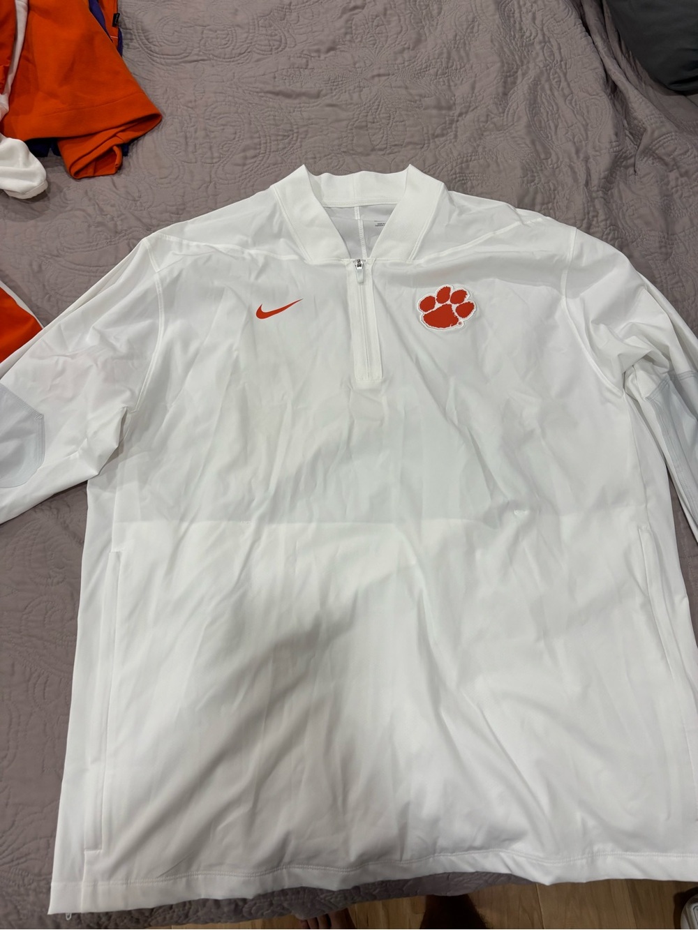 XXL Clemson Tiger Nike Clemson White Pullover with Orange Paw Logo